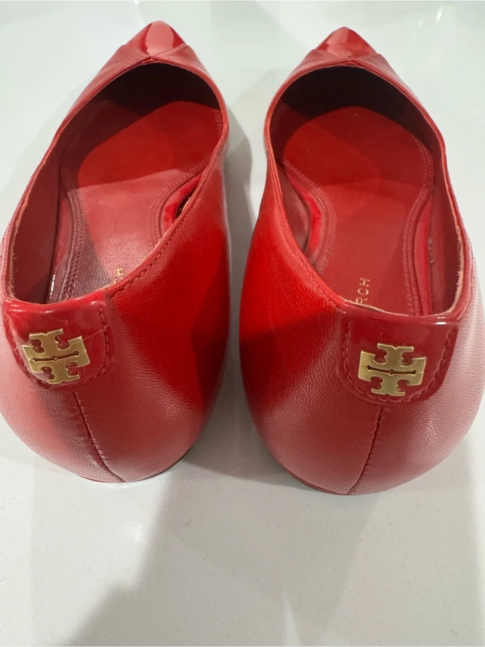 Tory Burch Red Pointed-Toe Leather Flats